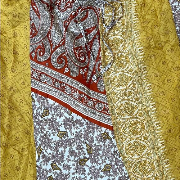 Sundance 100% Silk Skirt Size Large Boho Patchwork Midi Skirt Yellow Paisley - Picture 7 of 11